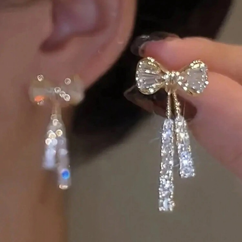 Fashion Jewelry Bowknot Tassel Crystal Earrings - Picture 2 of 4